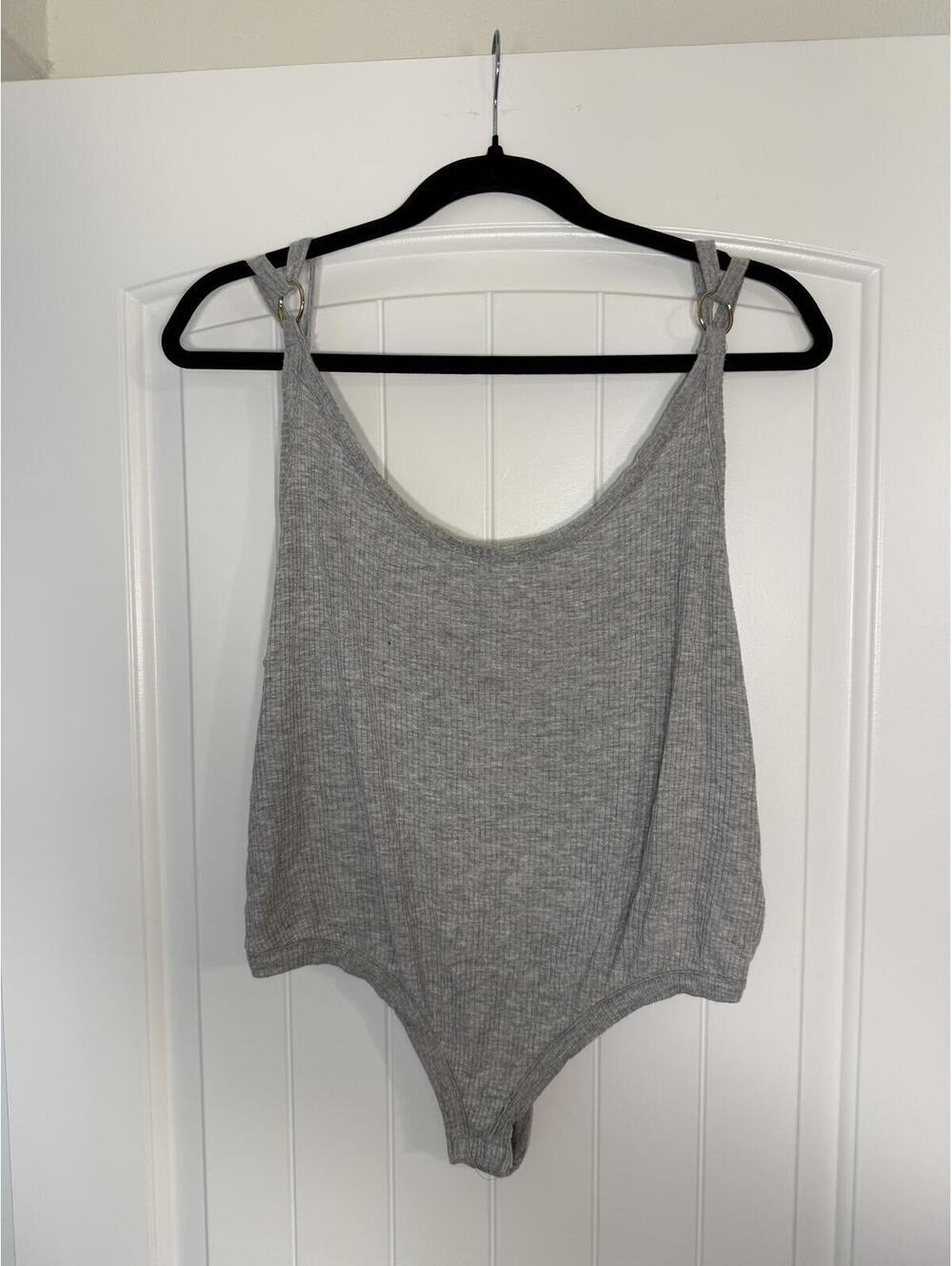Intimately Free People Gray Ribbed Bodysuit Ring Strap Sleeveless Size L